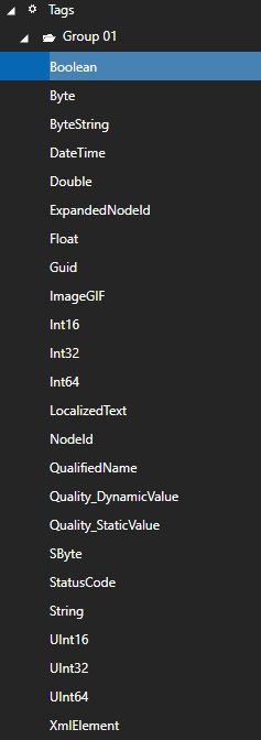OPC UA Tags List